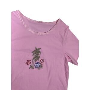 Pink Checkered Floral Embroidered T-Shirt Cottagecore Coquette M